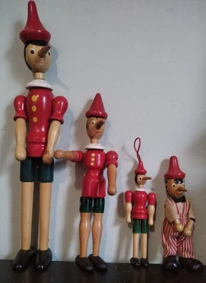 Lot Exceptionnel 4 Figurines PINOCCHIO Articulées en Bois "MASTRO GEPPETTO" -... - Photo 1/4