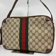 Limited GUCCI Vintage GG Canvas Shoulder Bag Brown Leather Crossbody Authentic