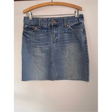 American Eagle Outfitters Denim Mini Skirt Medium Wash Raw Hem Size 10