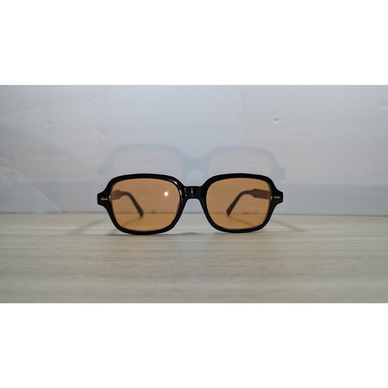 Black Rectangular Sunglasses Amber Brown Lens Ret… - image 1
