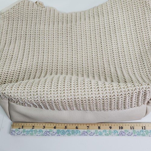 Miztique Beuteltasche Tasche Knochenbutter vegan mit Webstruktur auf Vorderseite Messingakzente - Bild 12 von 14
