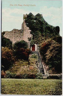 UK Wales Cardiff 1910 Old Keep Cardiff Castle Ruins Tower Cliffside Postcard