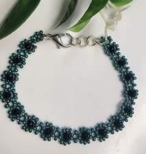Beaded Green Flowered Bracelet made with Czech Glass SeedBeads 10/0