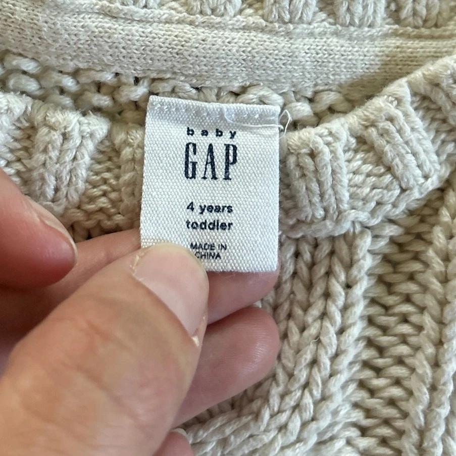 Suéter Gap Niñas Talla 4T Marrón Crema Grueso Tejido con Cable Suéter Foto 2 de 4