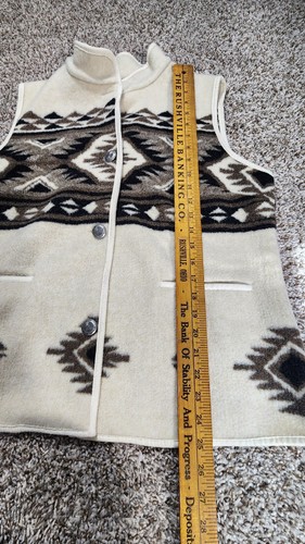 Orvis Arcylic Vest Western Aztec Native American Indian Pattern Beige Size Large - Picture 8 of 11