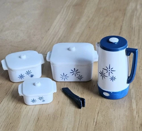 VTG 1960s Barbie 3 Casserole Set Lids HANDLE Coffee Pot MCM Retro Diorama