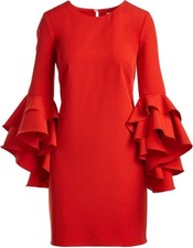 Milly Silk Bell Sleeves dress size 8 color flame / red NWT mspr $425 made in USA