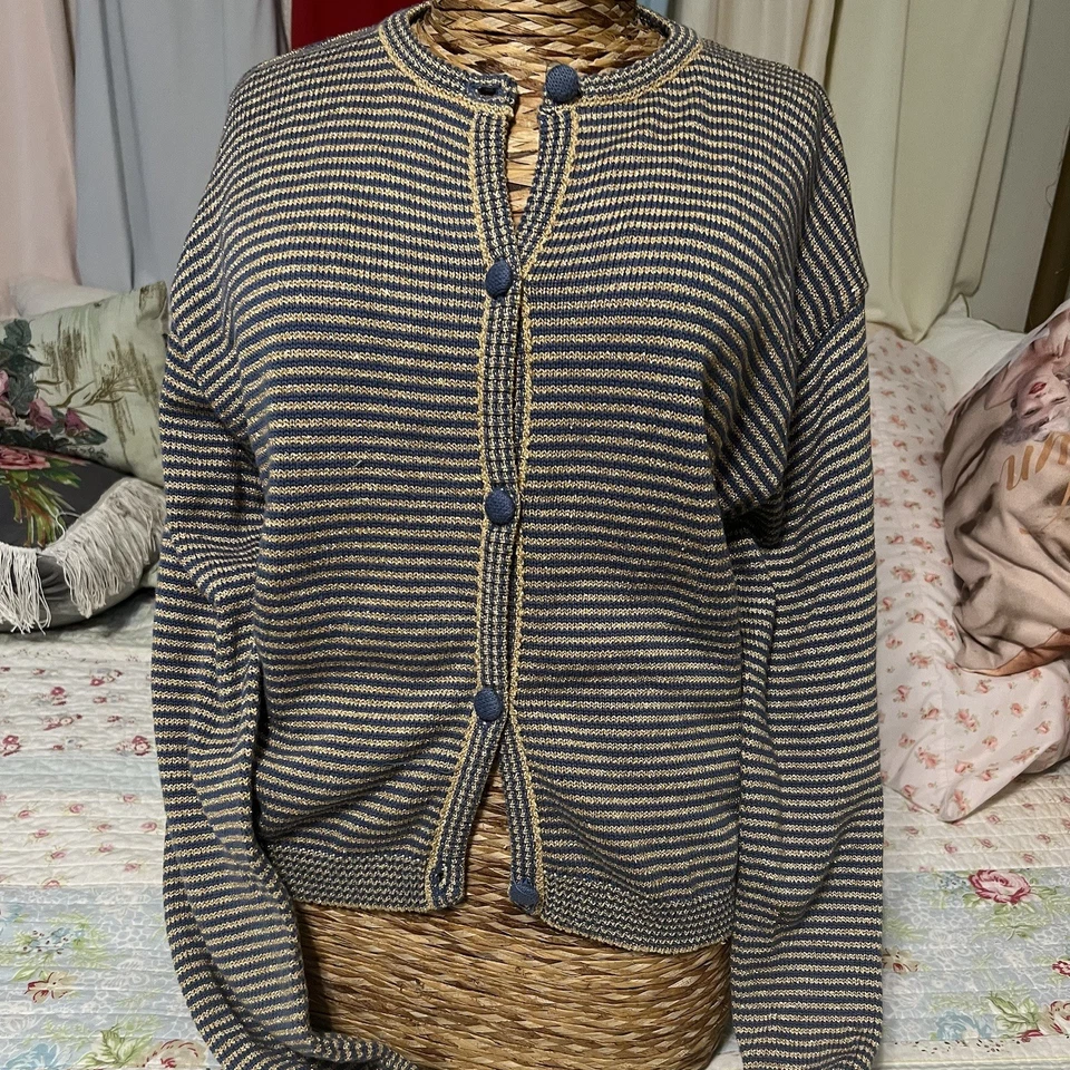 Cárdigan vintage azul brillante y dorado Foto 3 de 4