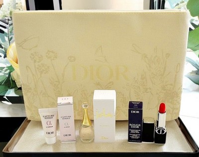 4 Pieces Dior Makeup Gift Bag Set-Jadore EDP 5ml/Rouge Satin 0.05oz/Le Serum NIB