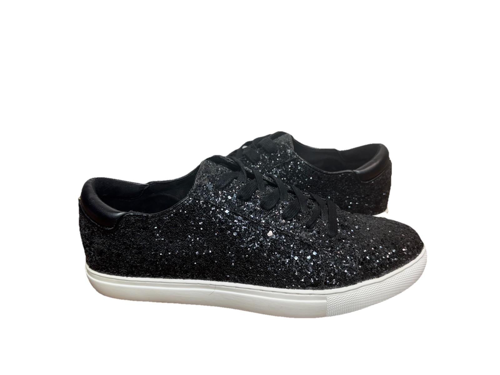 Kenneth Cole Women's Kit Black Glitter Sequin Bling Tennis Shoes Size 9.5 New