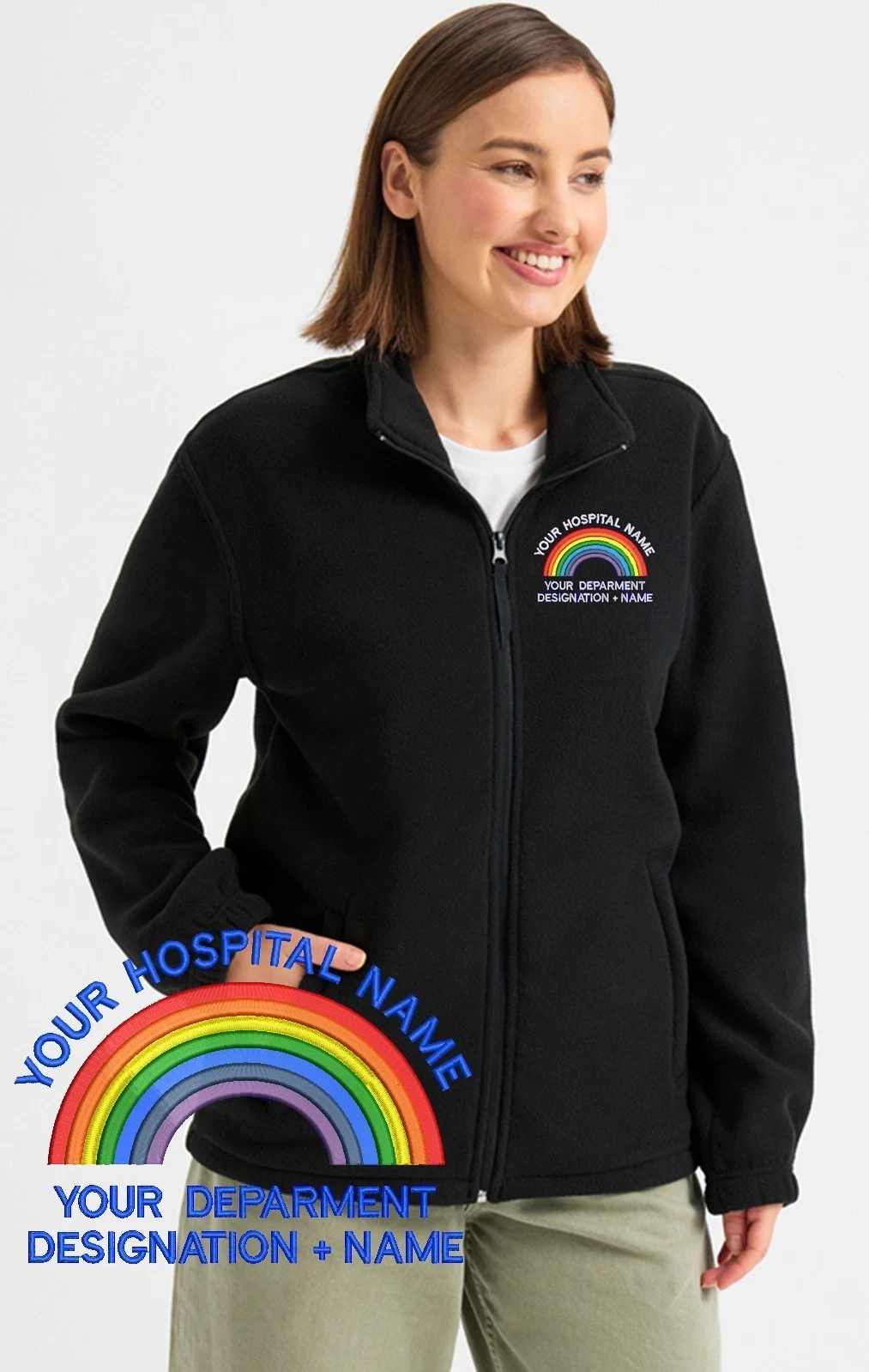 PERSONALISED HOSPITAL FLEECE JACKET WORKWEAR EMBROIDERED WITH CUSTOM TEXT UNISEX
Opens in a new wind