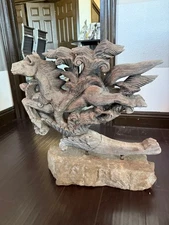 19th C. Thai Burmese Carved Horse OxCart Panel  Antique Wood Folk Art 24"x24"x3"