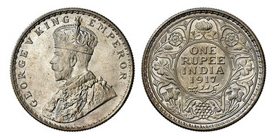 INDIA-BRITISH. George V 1917-(c) AR Rupee. NGC MS64 Calcutta. KM 524.