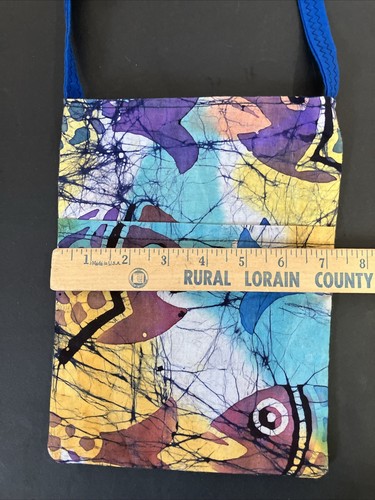 Homemade Crossbody Purse Ocean Fish Fabric Hook and Loop Closure Blue - Picture 6 of 11