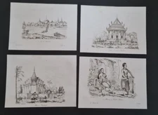 Set of 4 original 1834 antique prints of Thailand / Bangkok - d'Urville