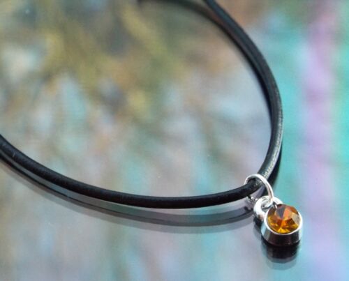 Birthstone Pendant Necklace Handmade with 2mm Black Leather Cord by Hudegate - Picture 15 of 16