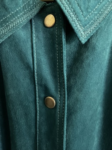 Chicos 3 Suede Jacket Teal Snap Front zipper accents lined heavyweight - Picture 3 of 8