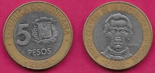 DOMINICAN REP 5 PESOS 2005 XF SANCHEZ PORTRAIT FACING WITHIN CIRCLE,DATE BELOW,N