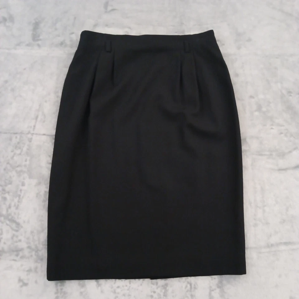 Falda Austin Reed Talla 14 Negra Lana Worsted Hasta la Rodilla Lápiz Abertura Forrada