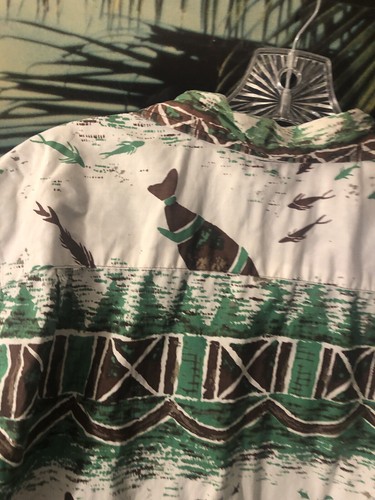 Camicia vintage STAMPATA A MANO HOALOHA hawaiana Aloha Tapa TIKI HAWAII SURF ANNI 60 - Foto 12 di 15