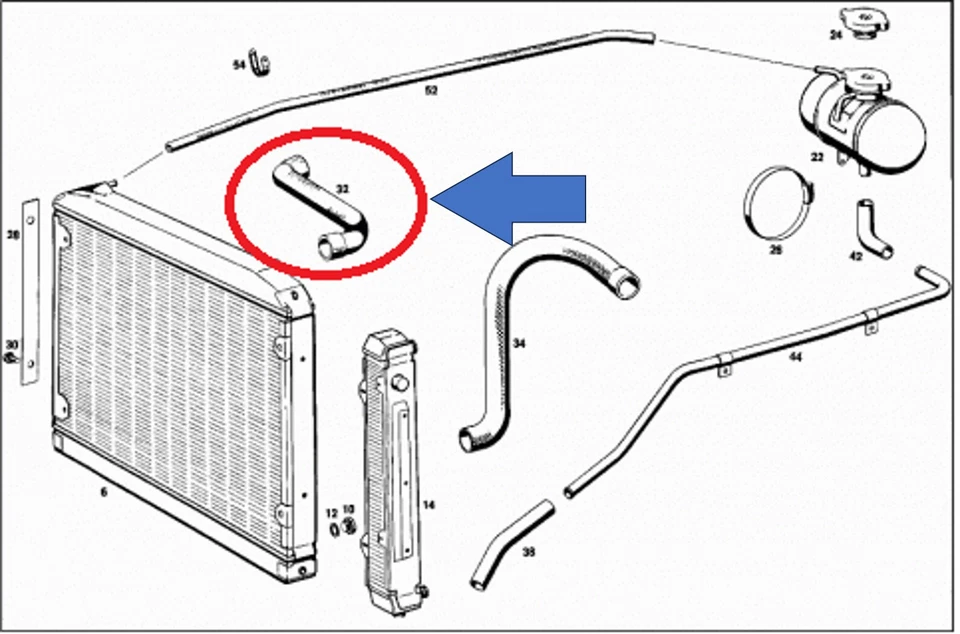 Верхний шланг радиатора охлаждающей жидкости для Mercedes W113 230SL 250SL 280SL URO ЗАПЧАСТИ - Изображение 2 из 3