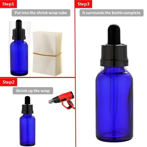 Heat Shrink Wrap Films- Shrink Seal Glass Bottle Liquid Dropper Bottles 200pcs - Picture 2 of 12