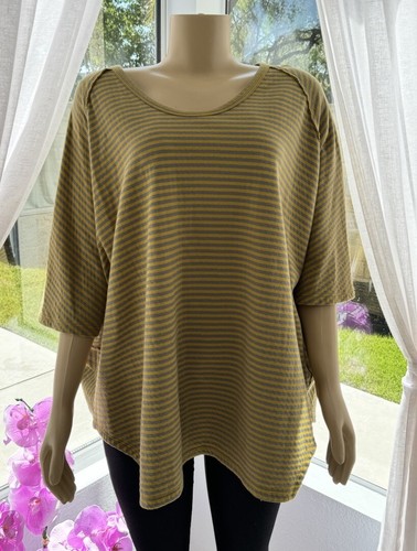 NORTH STAR BASE Striped Oversized Asymmetrical Tunic Top Size M Medium MSRP $120 - Picture 2 of 9
