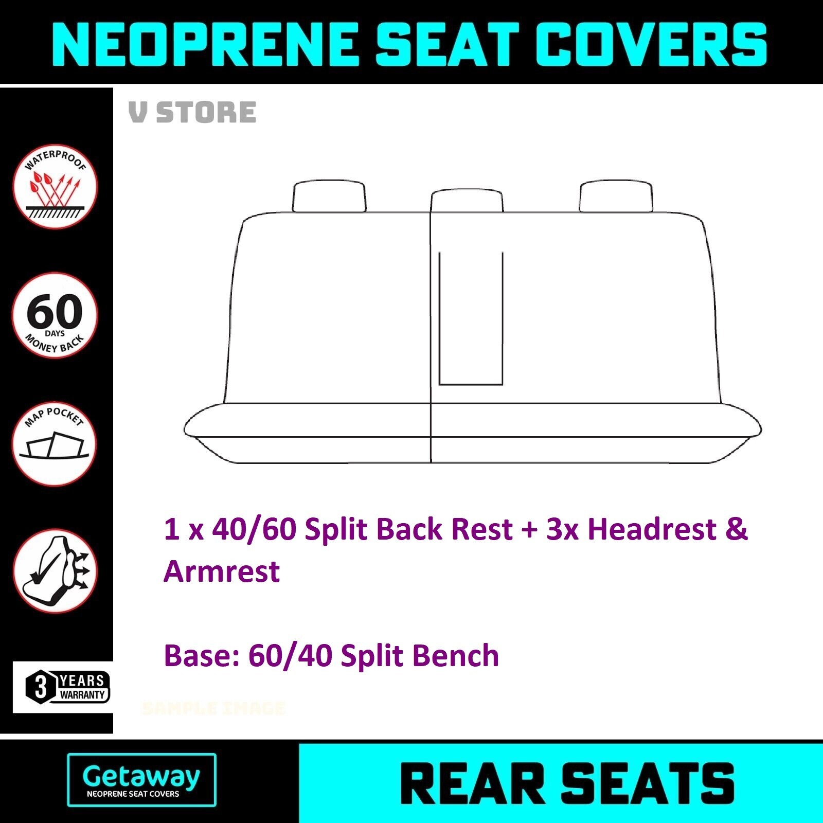 Getaway REAR Neoprene Seat Covers for Mit Pajero SPORT QF GLS 3rd ROW