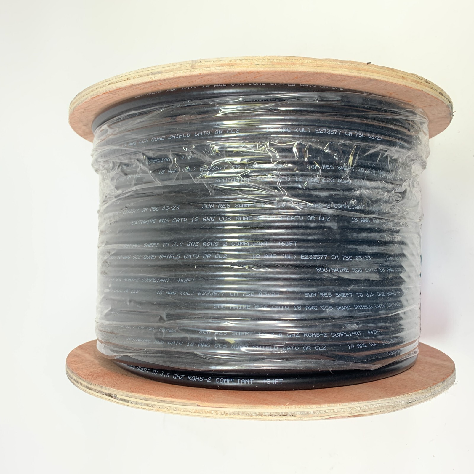 Southwire RG6 Quad Shield Coax Cable 500ft 18 AWG Black 56918445 CM/CL2