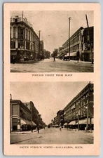 Kalamazoo Michigan~Splitview Street Scenes~Portage & South Burdick St~c1905 PC