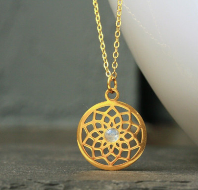 Kette Mandala Edelstahl vergoldet Yoga Achtsam Gelassen Geschenk Freundin Frau