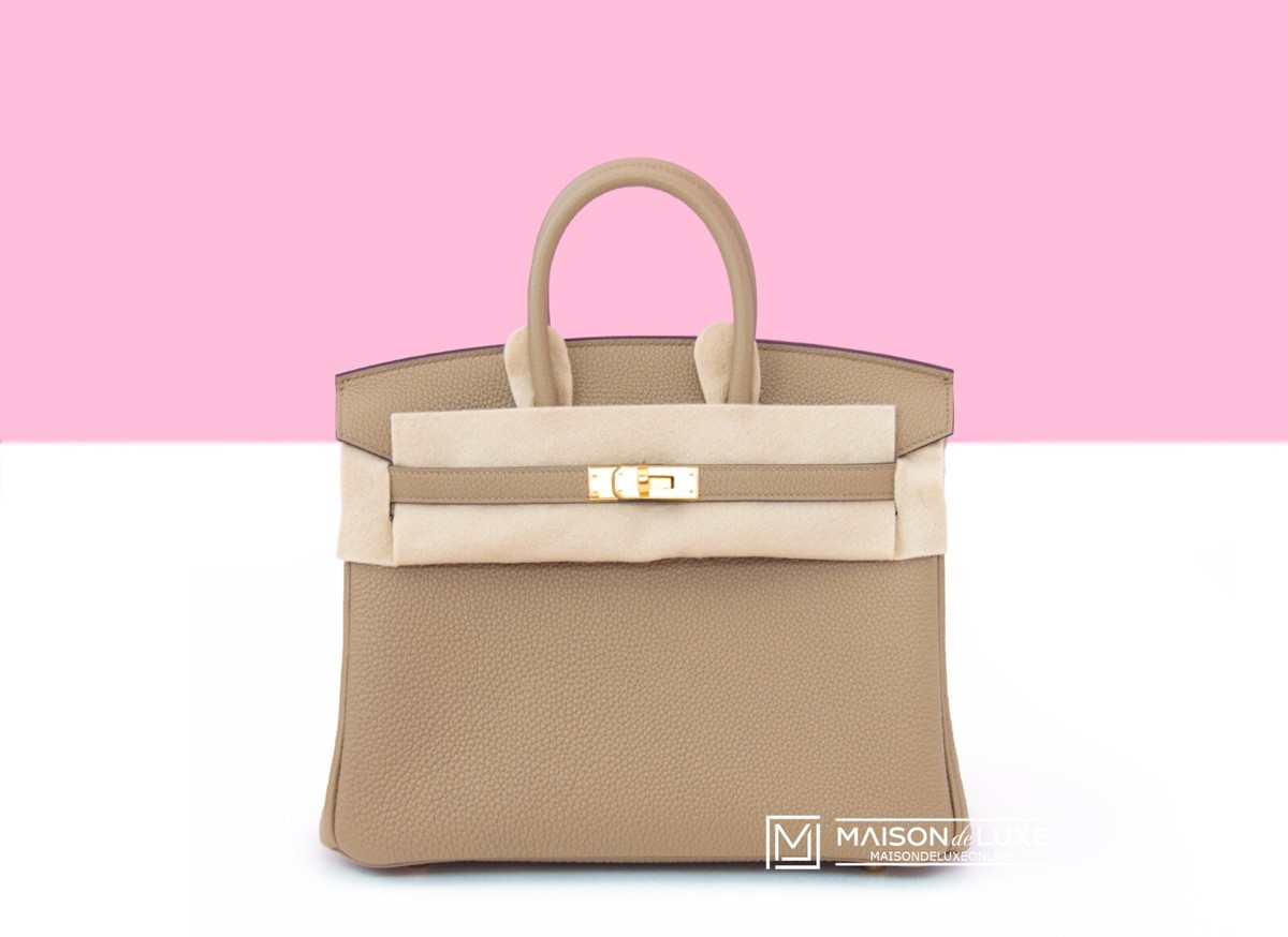 NEW HERMES BEIGE MARFA GRAY BIRKIN 25 BAG TOGO GHW GOLD HANDBAG
