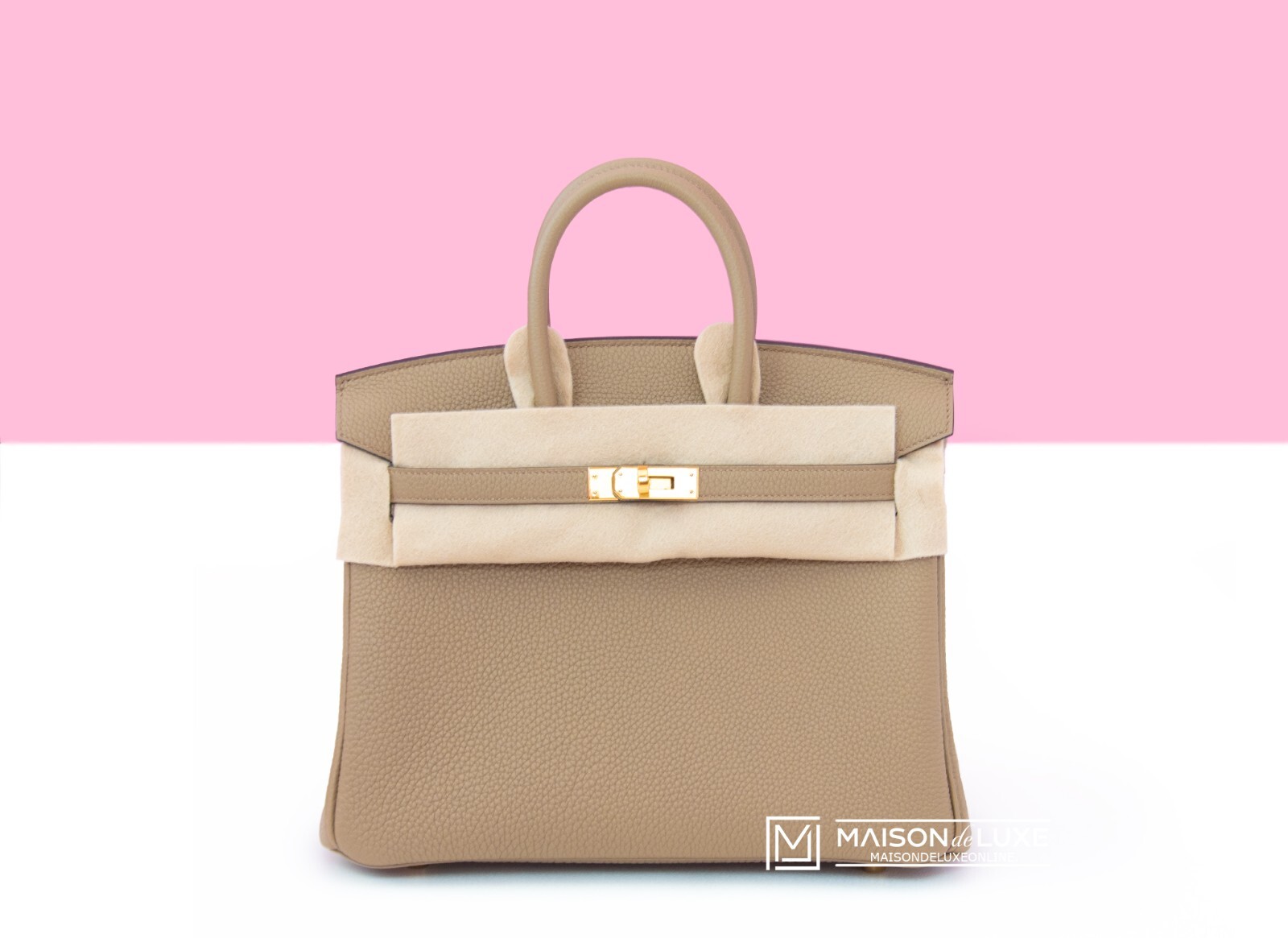 NEW HERMES BEIGE MARFA GRAY BIRKIN 25 BAG TOGO GHW GOLD HANDBAG