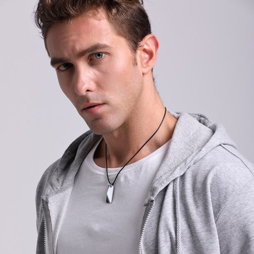 Tungsten Steel Simple Smooth Rectangular Geometric Pendant Fashion Mens Necklace - Picture 7 of 8