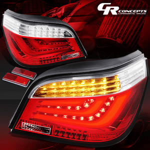 RED-HOUSING-CLEAR-LENS-3D-LED-BAR-TAIL-LIGHTS-LH-RH-FOR-08-10-BMW-E60-5-SERIES