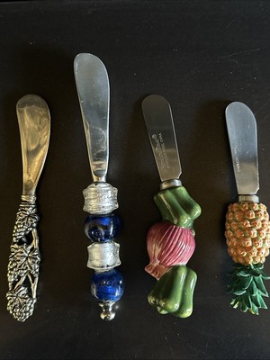 Set Of 4 Different Stainless Steel Wine & Cheese Spreaders Fruit Party Unique