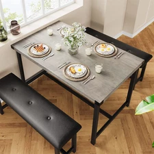 💯3 Piece Kitchen Dining Table Set for 4 Kitchen Table with 2 Upholstered Benche