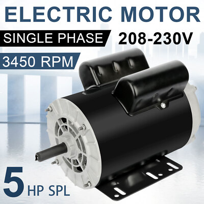 5HP SPL Air Compressor Electric Motor 1 Phase 3450 RPM 56 Frame 5/8'' Shaft ODP