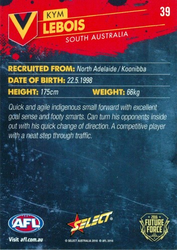 2016 Carlton Blues AFL Select Future Force Rookie Card - Kym Lebois - Imagen 2 de 3