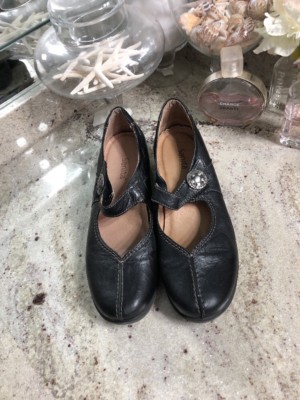 Sanita Womens Black Leather Vlcro Mary Janes Sz 40 Clog Heel Loafer Shoes 9-9.5