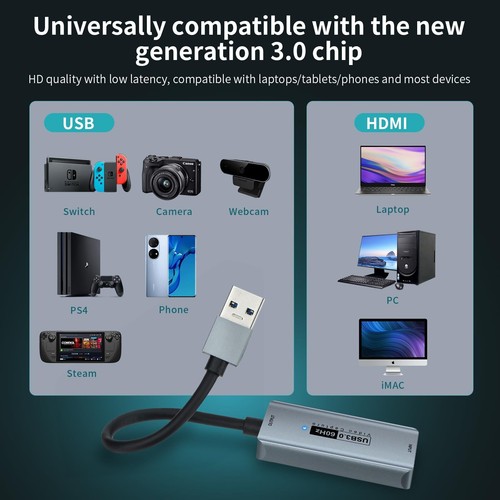 Carte de Capture Vidéo Carte de Capture 4K HDMI vers USB 3.0 1080P HD 60fps ... - Photo 3/7