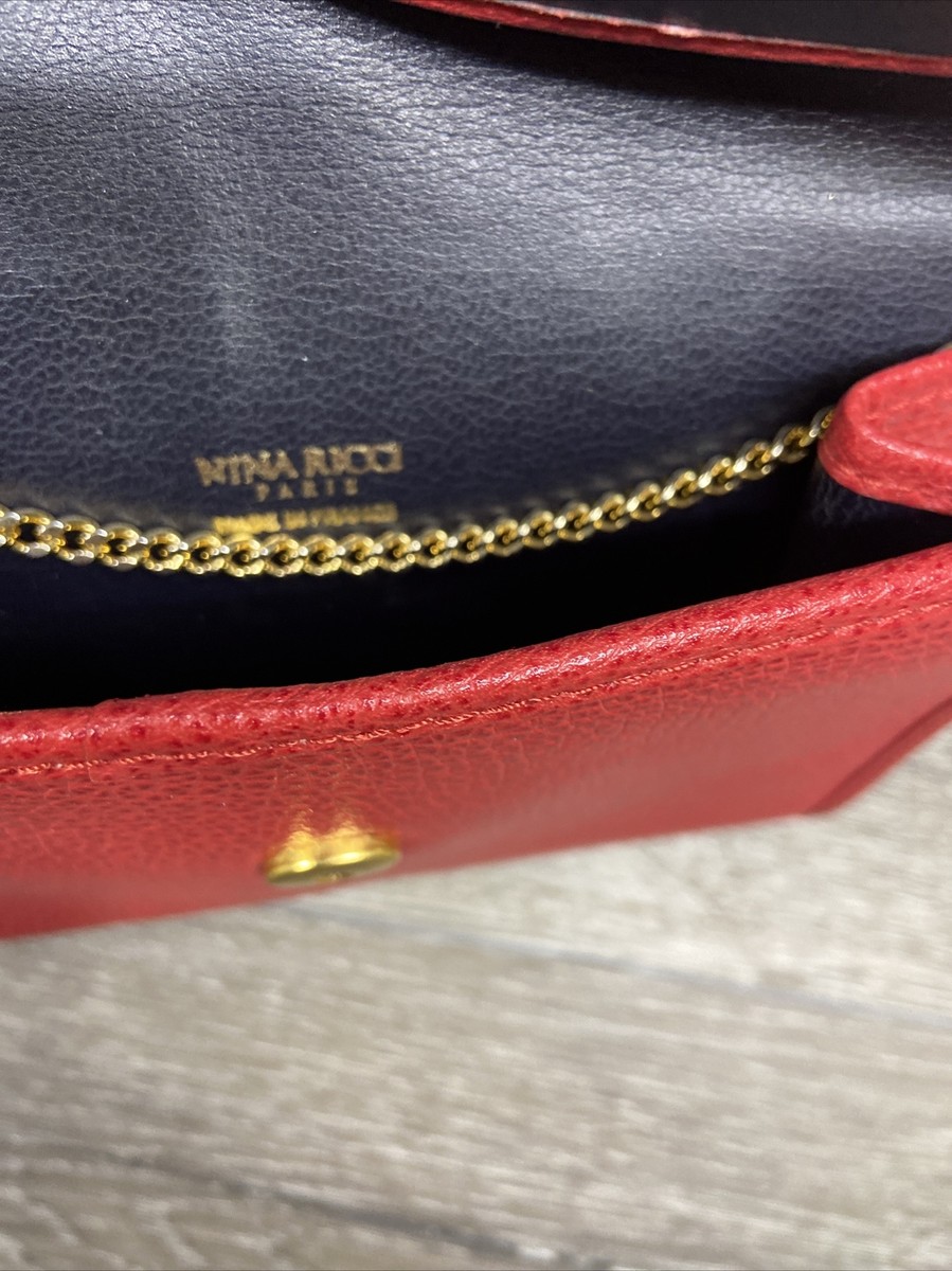NINA RICCI Paris Red Genuine Leather crossbody shoulder bag Gold