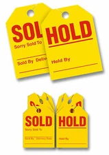 Mirror Hang Tags - Red/Yellow - "Hold Sold" - 100 Pack 280-sh