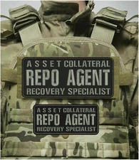 ASSET C REPO AGENT R S EMB PATCH 4X10 & 3X7 HOOK ON BACK BLK/gray
