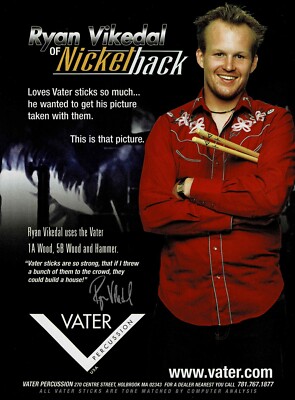 Ryan Vikedal of Nickelback - Vater Percussion - 2002 Print Ad