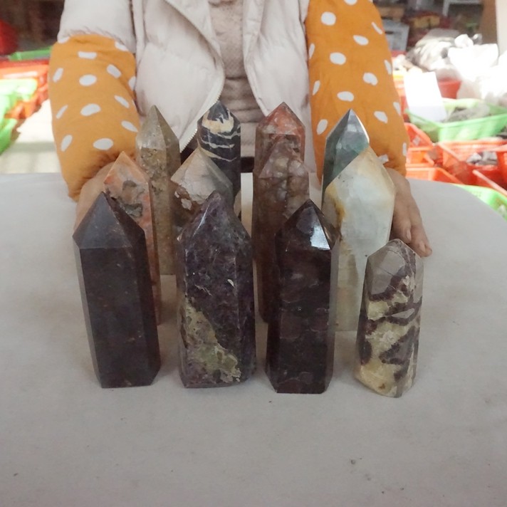 9.6LB 12Pcs A Set Of Natural Quartz Crystal Jasper Point Tower Polished Healing