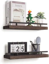 AKKO Floating Shelves for Wall, Set of 2 Rustic Wood Wall Mounted Storage She...