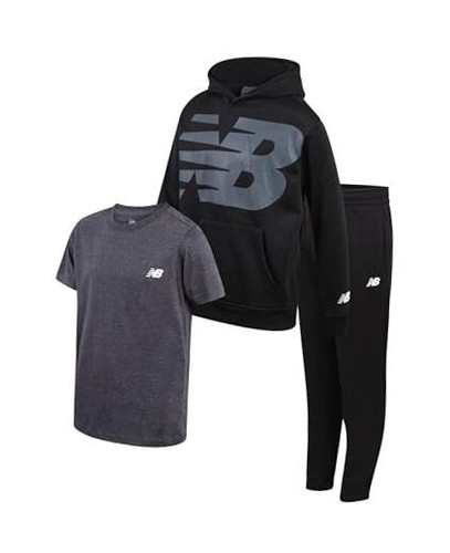 Boys' Sweatsuit Set - 3 Piece Short Sleeve T-Shirt, Fleece Hoodie Sweatshirt,