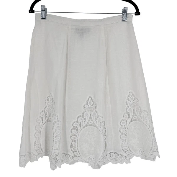 Saia de renda bordada branca de linho feminina Cynthia Rowley tamanho 8 - Imagem 3 de 4