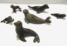 Lot 6 Hagen Renaker Vintage 80s Miniature Retired Figurines Family of Seals